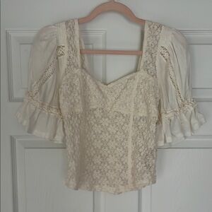 Free People Cream Puff Sleeve Ruffled Blouse